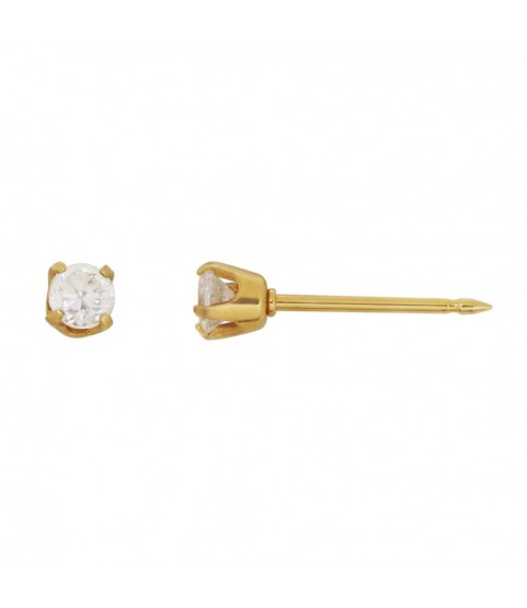 Inverness 14k yellow solid gold, 3mm piercing earrings with white stones 243E