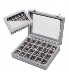 Gugita Grey Velvet Jewellery Box Organiser with Glass Lid Gugita Grey Velvet Jewellery Box Organiser with Glass Lid