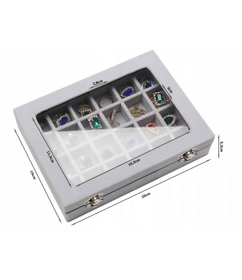 Gugita Grey Velvet Jewellery Box Organiser with Glass Lid