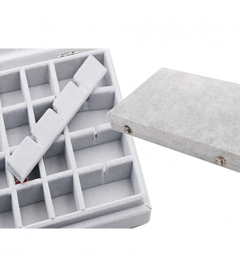 Gugita Grey Velvet Jewellery Box Organiser with Glass Lid