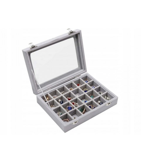 Gugita Grey Velvet Jewellery Box Organiser with Glass Lid