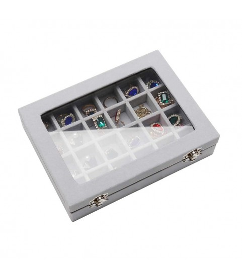 Gugita Grey Velvet Jewellery Box Organiser with Glass Lid