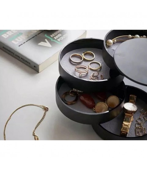 Gugita Round Black Jewellery Box Organiser with Pull-Out Compartments