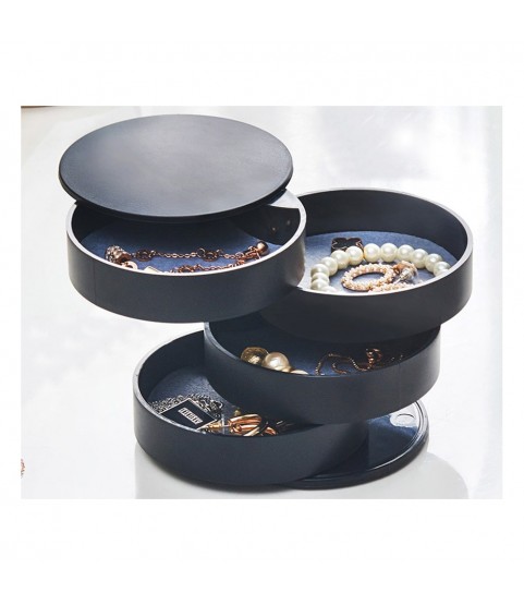 Gugita Round Black Jewellery Box Organiser with Pull-Out Compartments
