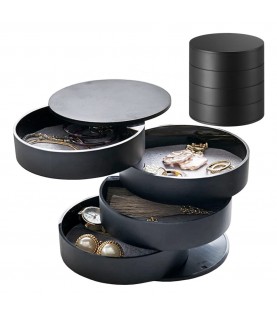 Gugita Round Black Jewellery Box Organiser with Pull-Out Compartments