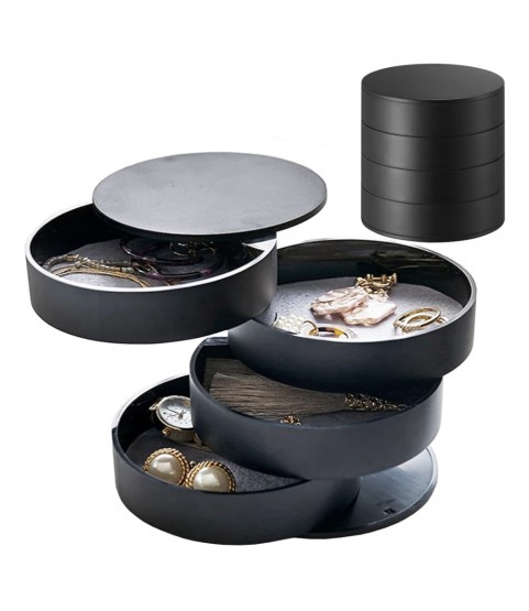 Gugita Round Black Jewellery Box Organiser with Pull-Out Compartments