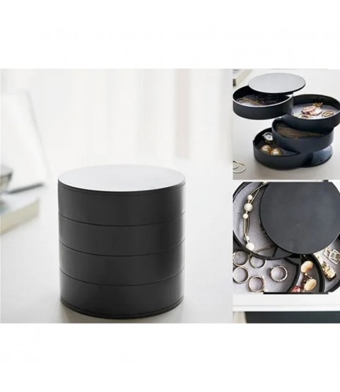 Gugita Round Black Jewellery Box Organiser with Pull-Out Compartments