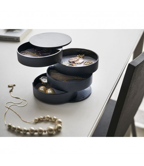 Gugita Round Black Jewellery Box Organiser with Pull-Out Compartments