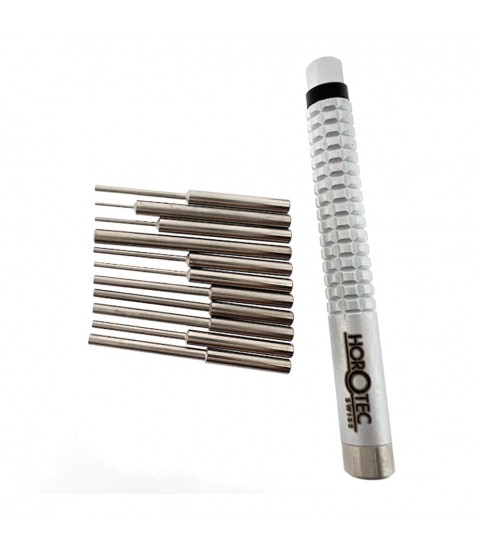 Horotec MSA10.533 pin punch bracelet tool with steel anvil, set of 11 pin punches