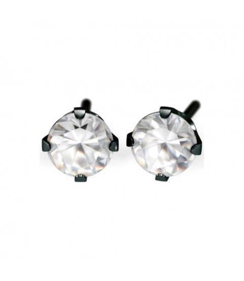 Studex black steel Earrings with White Cubic zirconia, 4mm, 7517-0100
