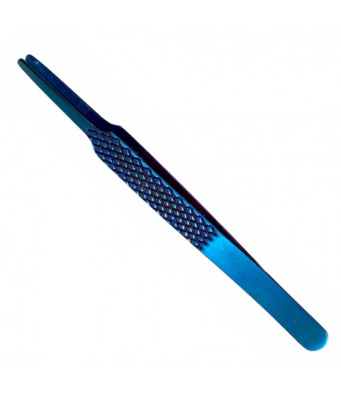 Buzzufy Z12 blue flat tip jeweler's tweezers, non-magnetic 120 mm
