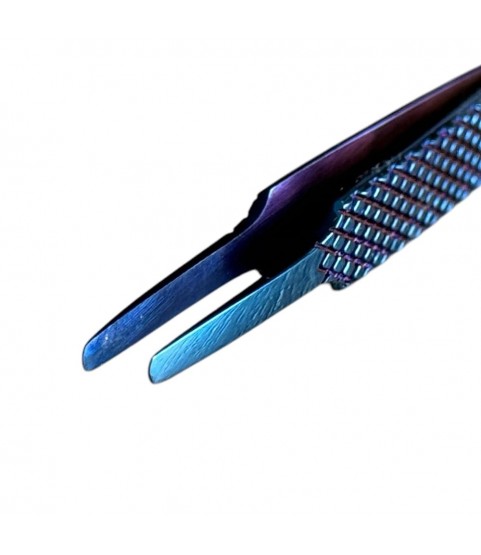 Buzzufy Z12 blue flat tip jeweler's tweezers, non-magnetic 120 mm