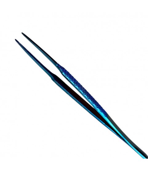 Buzzufy Z12 blue flat tip jeweler's tweezers, non-magnetic 120 mm