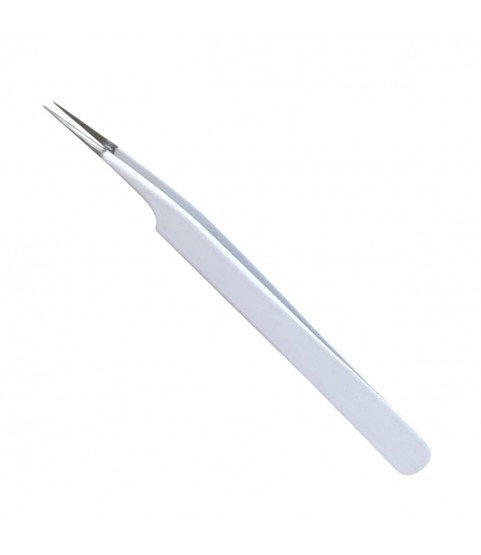 Buzzufy C17 white coated tweezer for watch parts, non-magnetic, 120mm