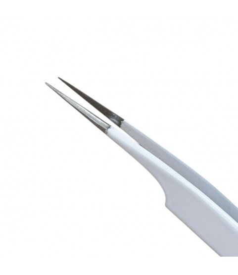 Buzzufy C17 white coated tweezer for watch parts, non-magnetic, 120mm