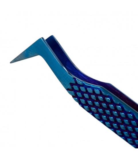 Buzzufy C15 curved blue tweezer, non-magnetic for watchmakers and jewellers, 110mm