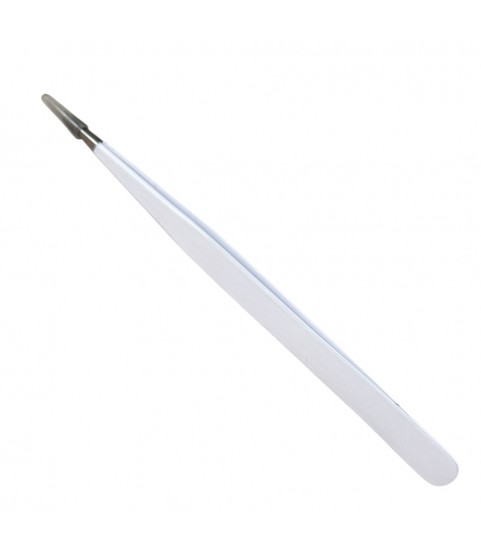 Buzzufy C16 white coated tweezer for watch parts, non-magnetic, 140mm