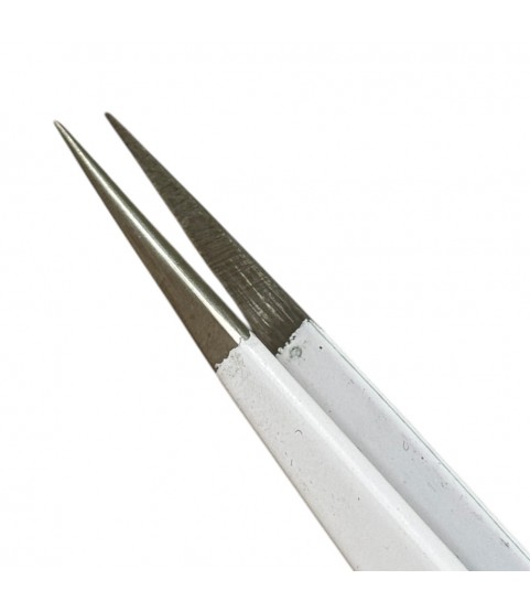 Buzzufy C16 white coated tweezer for watch parts, non-magnetic, 140mm
