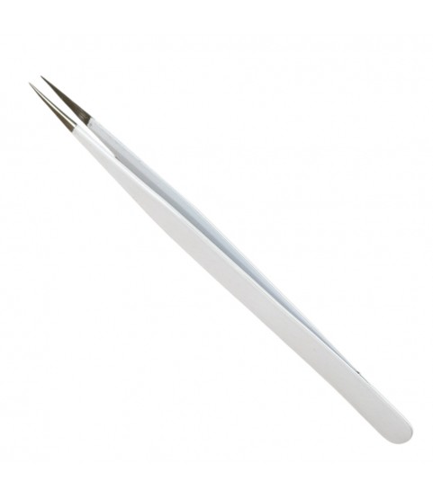 Buzzufy C16 white coated tweezer for watch parts, non-magnetic, 140mm