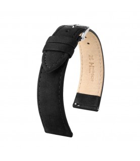 Hirsch Osiris Nubuk black calf leather watch strap, 20 mm, 03433050-2-20