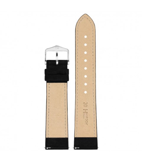 Hirsch Osiris Nubuk black calf leather watch strap, 20 mm, 03433050-2-20