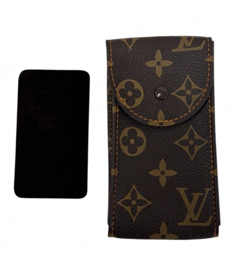 New Louis Vuitton watch brown leather pouch with orange stitching