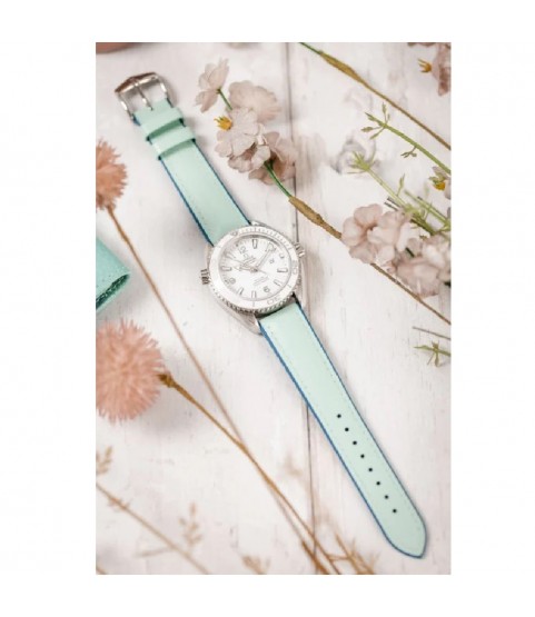 Hirsch LINDSEY light blue, Tiffany leather & rubber watch strap 18mm 0928302181-2-18