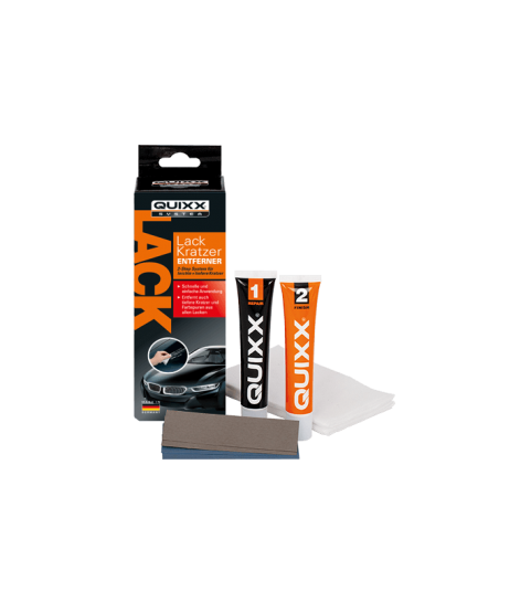 QUIXX Paint Scratch Remover Kit (Ref. 00070) – 2-Step Repair System with Repair No.1 + Finish No.2, Polishing Cloths & 3000-Grit Sandpaper, Made in Germany QUIXX Paint Scratch Remover Kit (Ref. 00070) – 2-Step Repair System with Repair No.1 + Finish No.2, Polishing Cloths & 3000-Grit Sandpaper, Made in Germany