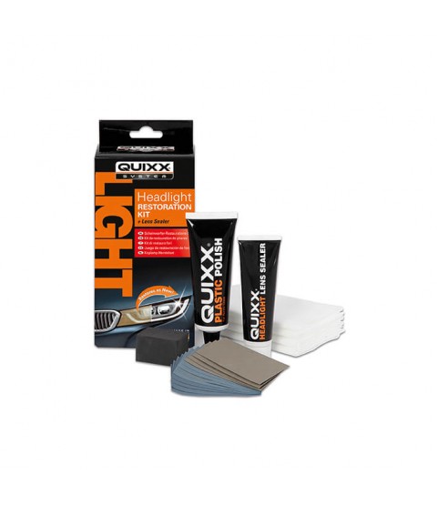 QUIXX Headlight Restoration Kit Removes Yellowing + UV Sealer Plastic Lenses, ref. 00084