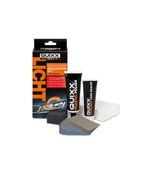 QUIXX Headlight Restoration Kit Removes Yellowing + UV Sealer Plastic Lenses, ref. 00084