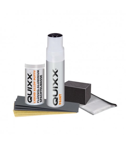 QUIXX Wheel Rim Repair Kit BLACK Liquid Aluminium Filler + Paint Sandpapers, Metal Restoration Kit, ref. 10287 (BLACK)