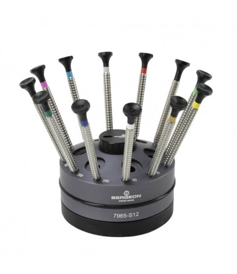 Bergeon 7965-S12 Special Profile Screwdriver Set of 12 with Rotating Stand