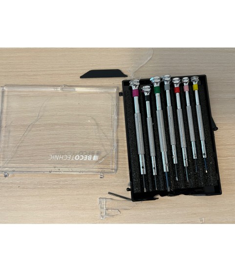 DAMAGED PACKAGING - Beco Technic Set of 7 Screwdrivers 0.60 to 2.00 mm in Plastic Box with Spare Blades - SEE PHOTOS