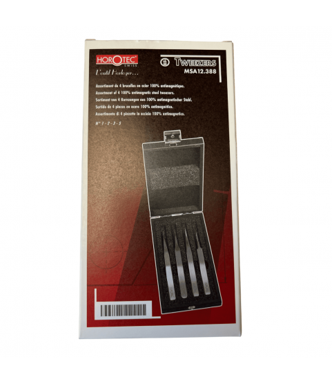 Horotec MSA12.388 Antimagnetic Tweezers Set No.1 2 3 5 904L Steel Wooden Box