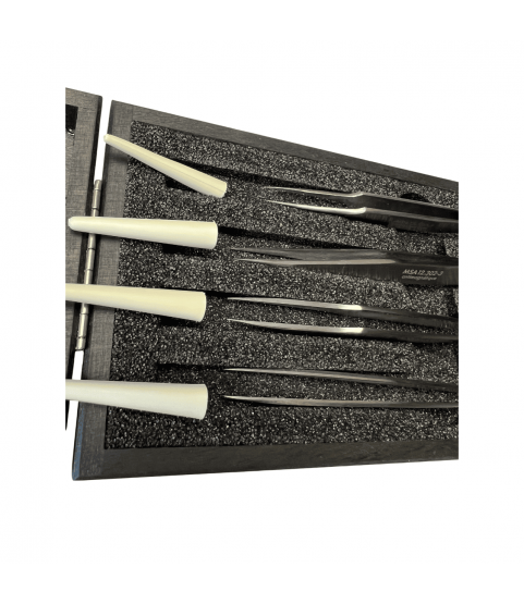 Horotec MSA12.388 Antimagnetic Tweezers Set No.1 2 3 5 904L Steel Wooden Box