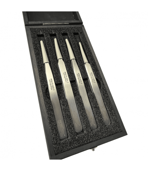 Horotec MSA12.388 Antimagnetic Tweezers Set No.1 2 3 5 904L Steel Wooden Box