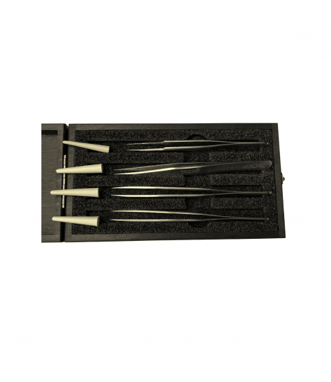 Horotec MSA12.388 Antimagnetic Tweezers Set No.1 2 3 5 904L Steel Wooden Box