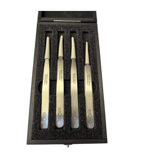 Horotec MSA12.388 Antimagnetic Tweezers Set No.1 2 3 5 904L Steel Wooden Box