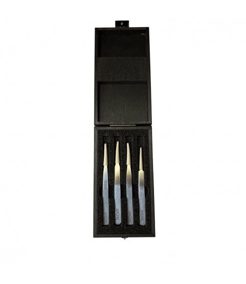Horotec MSA12.388 Antimagnetic Tweezers Set No.1 2 3 5 904L Steel Wooden Box