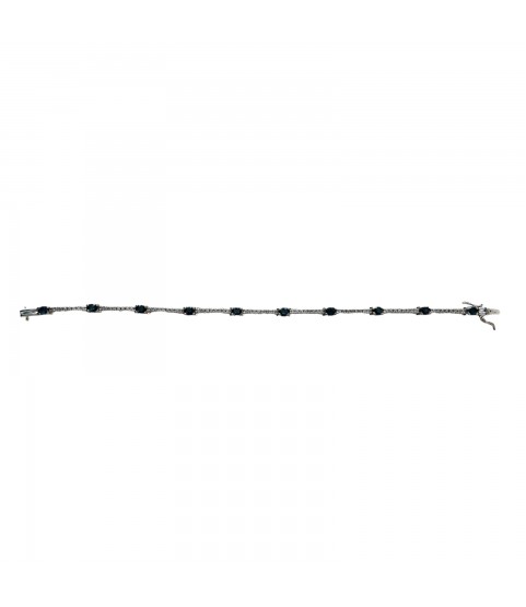 14k White Gold Tennis Bracelet with Diamonds and Blue Stones