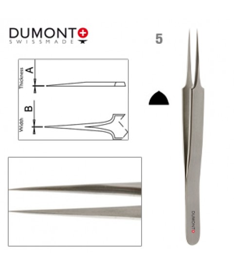 Dumont Tweezers, Carbon Steel, Form 5, Very Fine Points, 110 mm