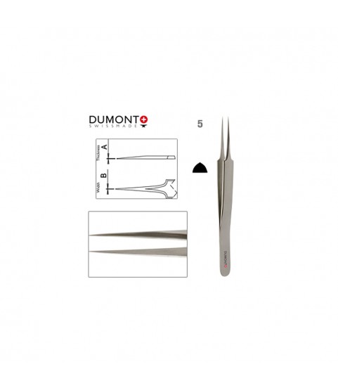 Dumont Tweezers, Carbon Steel, Form 5, Very Fine Points, 110 mm Dumont Tweezers, Carbon Steel, Form 5, Very Fine Points, 110 mm