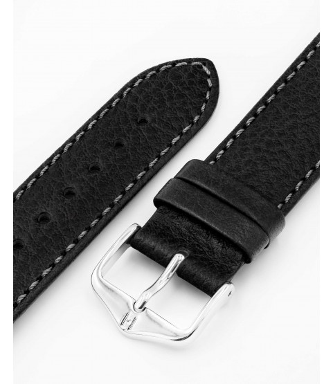 Hirsch Forest Black Leather Watch Strap, Quick Release, 18 mm