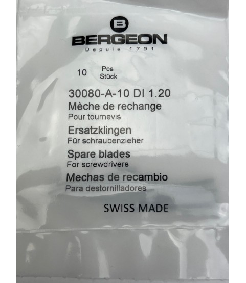 Bergeon 30080-A-10 DI 1.20 Steel Screwdriver Blades - Pack of 10