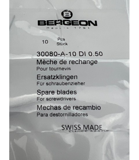 Bergeon 30080-A-10 DI 0.50 mm Steel Screwdriver Blades - Pack of 10