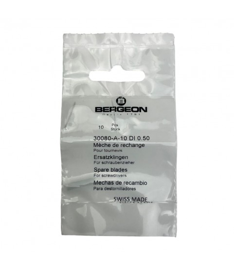 Bergeon 30080-A-10 DI 0.50 mm Steel Screwdriver Blades - Pack of 10