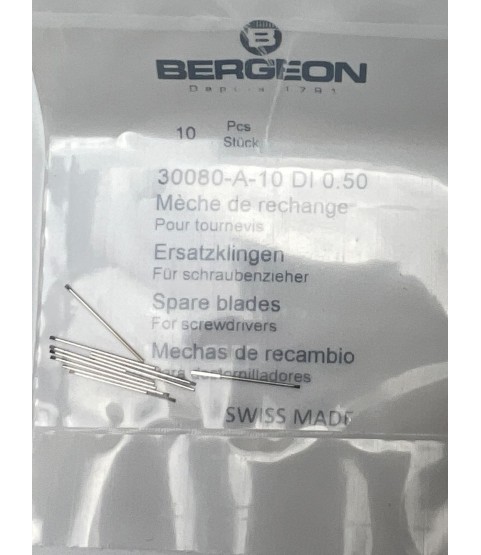 Bergeon 30080-A-10 DI 0.50 mm Steel Screwdriver Blades - Pack of 10