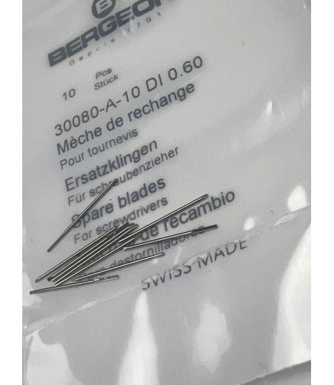 Bergeon 30080-A-10 DI 0.60 mm Steel Screwdriver Blades – Pack of 10