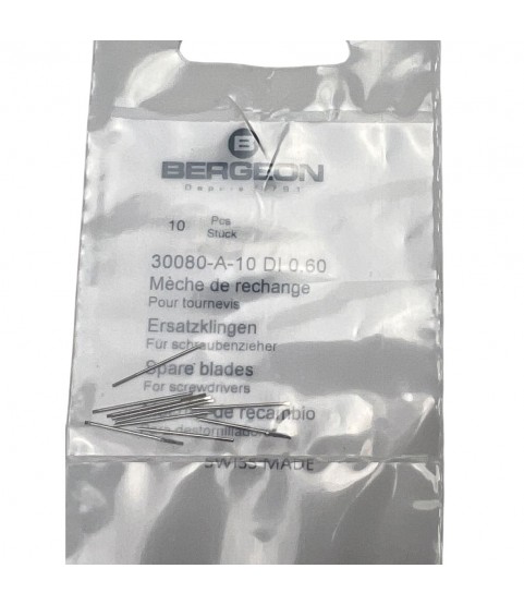 Bergeon 30080-A-10 DI 0.60 mm Steel Screwdriver Blades – Pack of 10