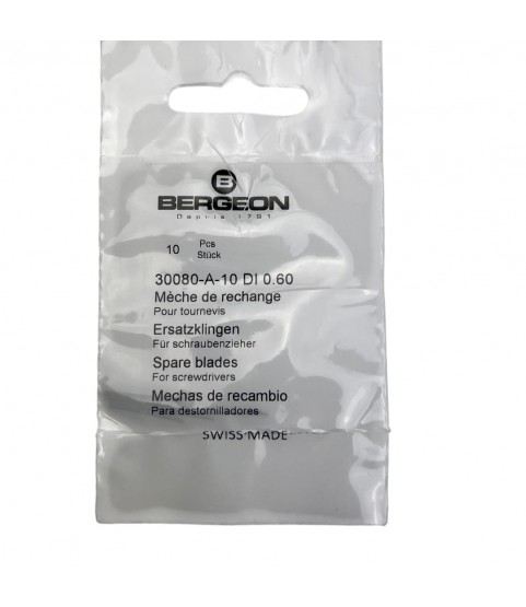 Bergeon 30080-A-10 DI 0.60 mm Steel Screwdriver Blades – Pack of 10